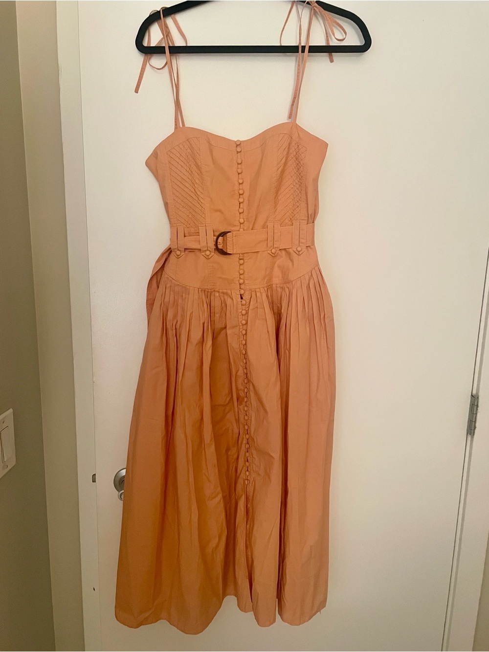 Ulla Johnson Peach Button-Front Midi Dress with D-Ring Belt - Picture 4 of 5
